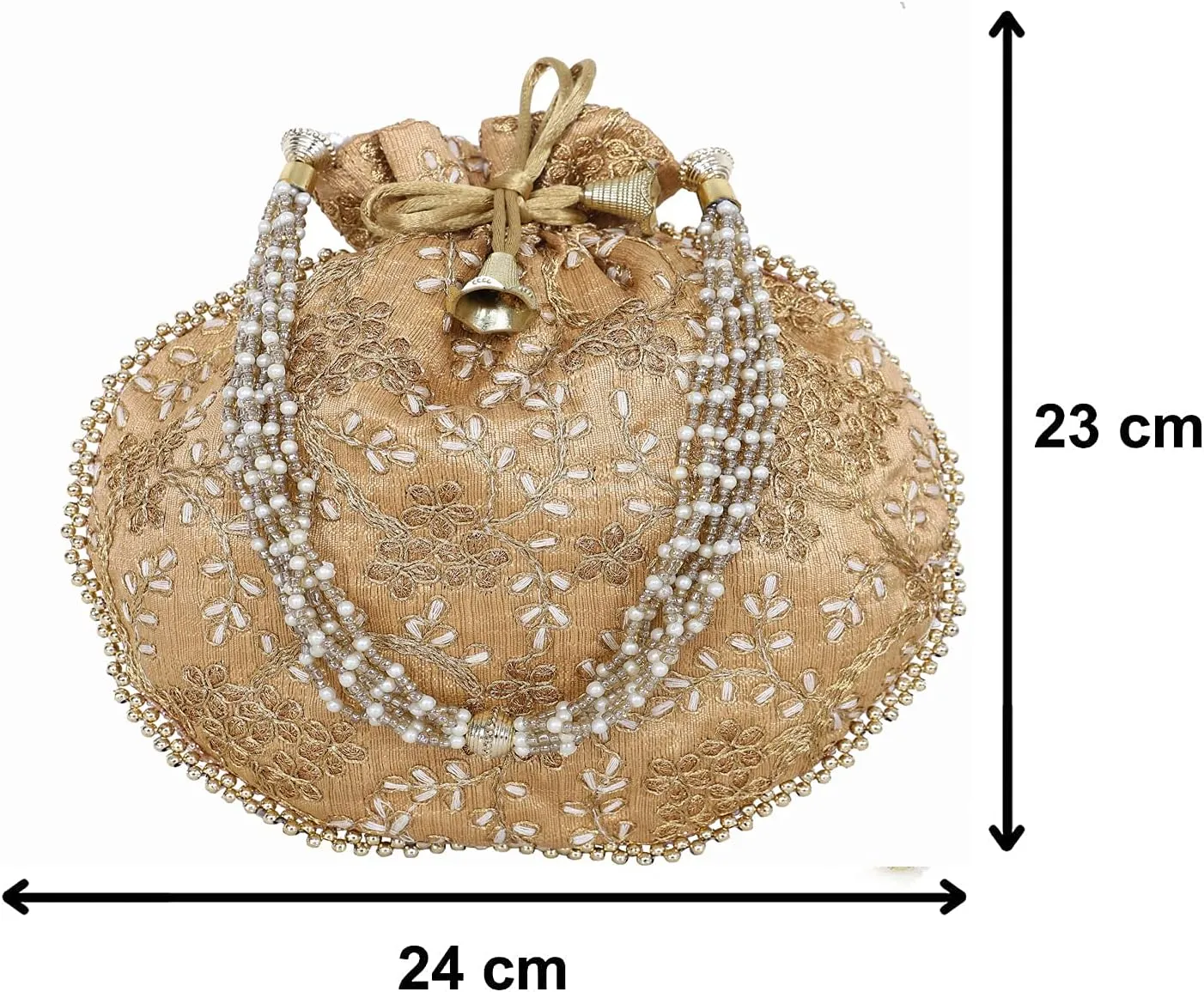 Potli Bag For Women With Intricate Gold Thread & Sequin Ethnic Designer Embroidery Work Batwa Pearls Handle
