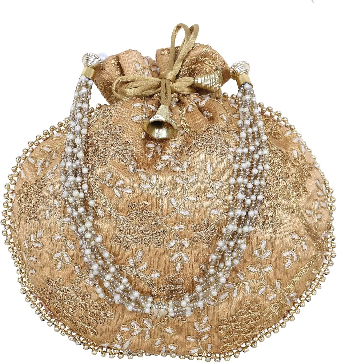 Potli Bag For Women With Intricate Gold Thread & Sequin Ethnic Designer Embroidery Work Batwa Pearls Handle