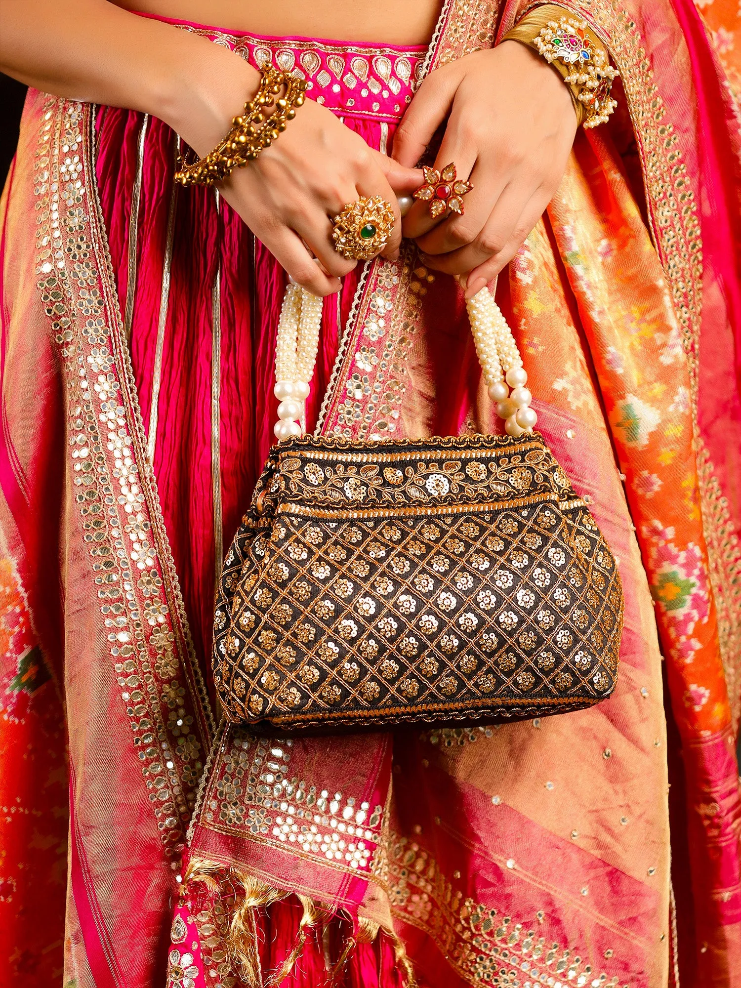 Potli Bags: Traditional Handcrafted Potli Bags with Intricate Embroidery | 20x12 cm | Multicolour