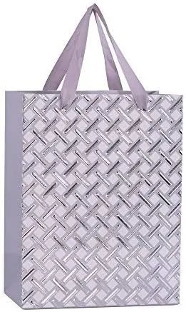 Premium Gift Bags (12 Pack) Silver with Ribbon Handles - 9x7x4” - Sturdy & Beautiful Present Bags - for Birthday, Christmas & Holiday and All Gifts, Eye Catching Design