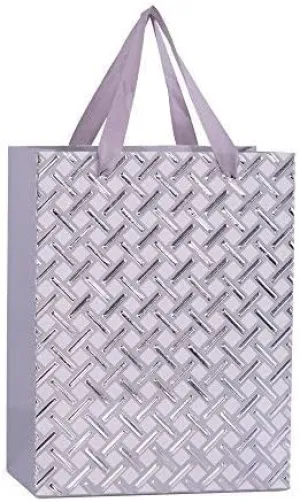 Premium Gift Bags (12 Pack) Silver with Ribbon Handles - 9x7x4” - Sturdy & Beautiful Present Bags - for Birthday, Christmas & Holiday and All Gifts, Eye Catching Design