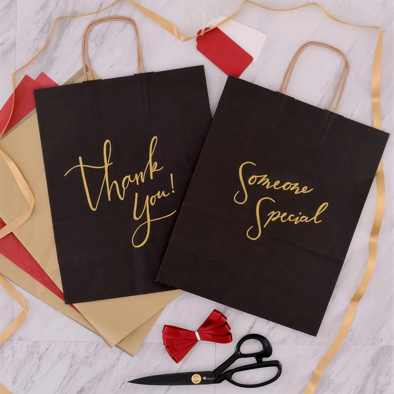 Prime Line Packaging Black Gift Bags with Handles, Medium Kraft Paper Shopping for Small Business, Boutiques, Retail Stores Use, Bulk, 10x5x13 100 Pack