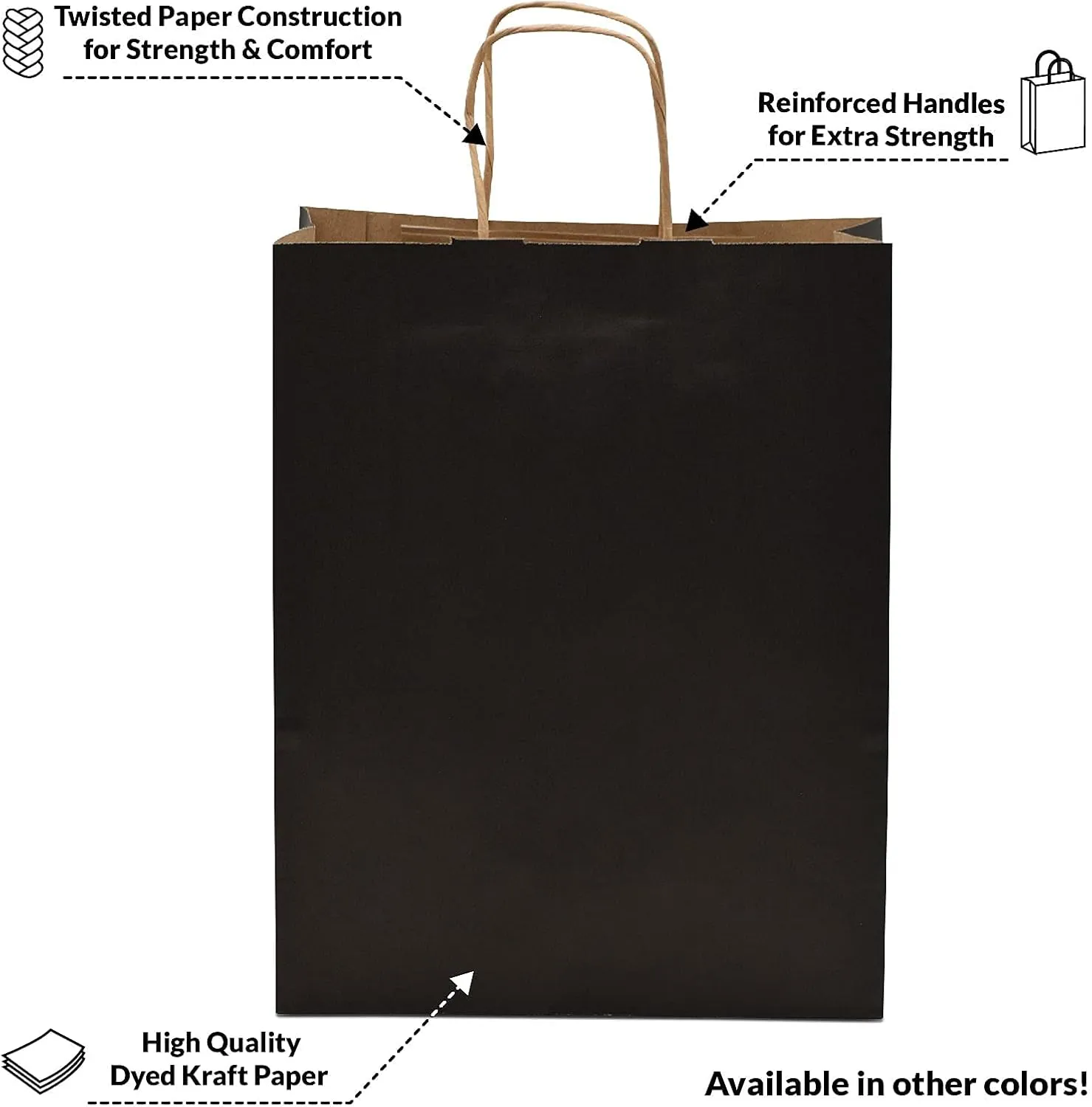 Prime Line Packaging Black Gift Bags with Handles, Medium Kraft Paper Shopping for Small Business, Boutiques, Retail Stores Use, Bulk, 10x5x13 100 Pack