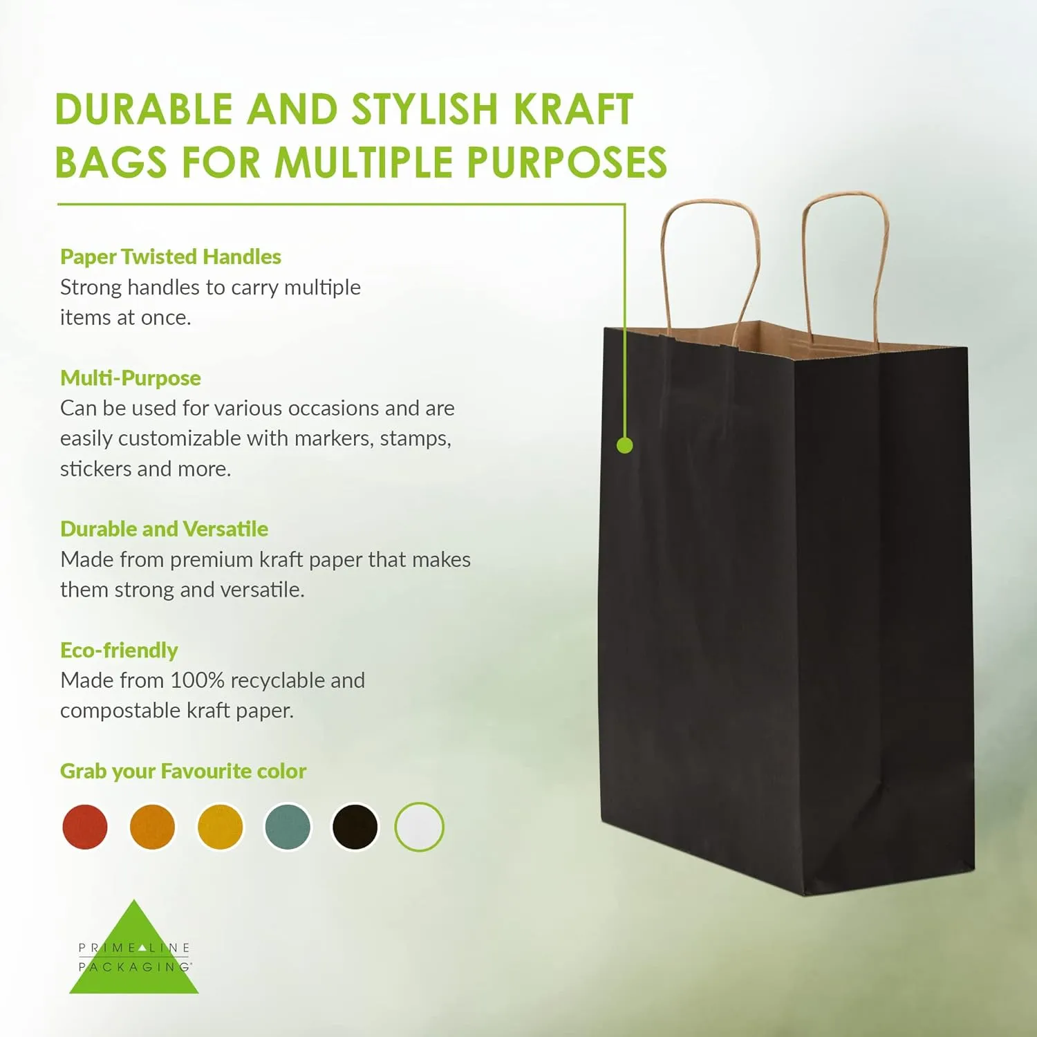Prime Line Packaging Black Gift Bags with Handles, Medium Kraft Paper Shopping for Small Business, Boutiques, Retail Stores Use, Bulk, 10x5x13 100 Pack