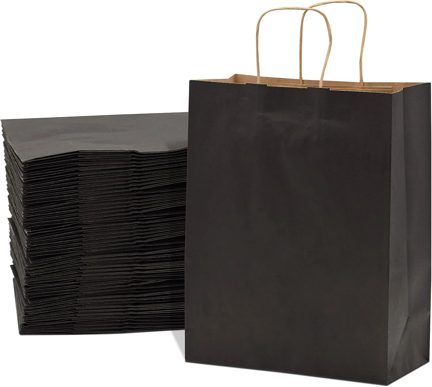 Prime Line Packaging Black Gift Bags with Handles, Medium Kraft Paper Shopping for Small Business, Boutiques, Retail Stores Use, Bulk, 10x5x13 100 Pack
