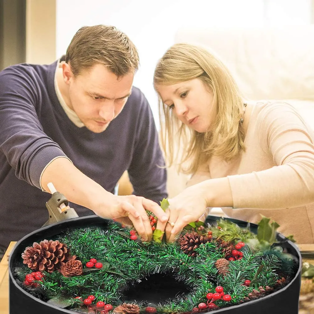 Primode Christmas Wreath Storage Bag 24",2 Pack Artificial Wreath Container,Garland Holiday Xmas Wreaths Holder,Sturdy Handles,Inner Straps,Card Slot Dual Zipper Strong Oxford (24 Inch, Black)