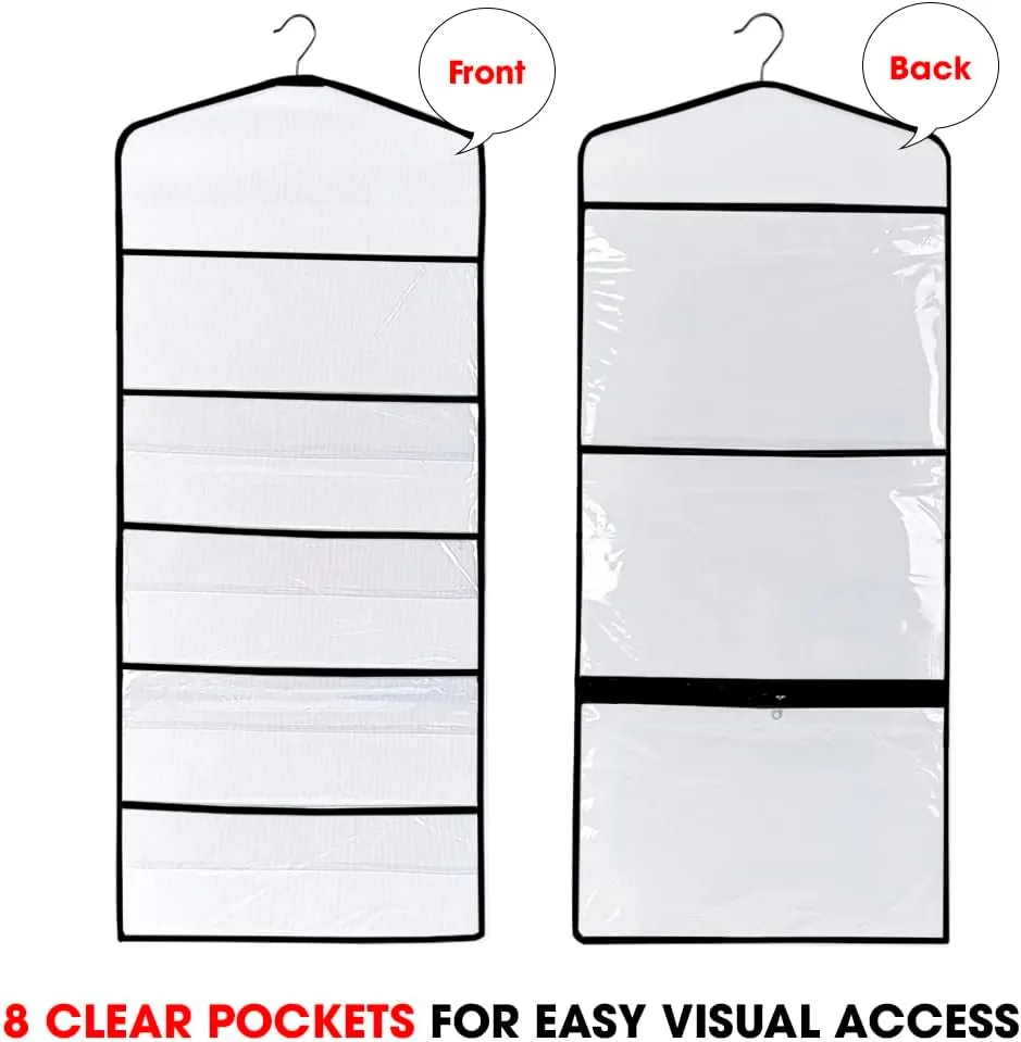 Primode Gift Bag and Tissue Paper Storage, Hanging Organizer with Multiple Front and Back Pockets Double Sided, Organize Gift Wrap and Paper Bags 38 x 16 Inch (Black seam)