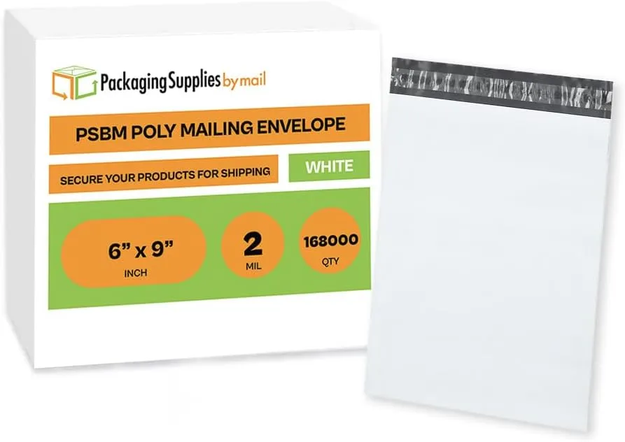 PSBM White Poly Mailers 6 x 9 Inch 168000 Pack Shipping Bags for Clothing, Sturdy Shipping Envelopes, Strong Self Seal Mailing Bags for Small Business, Poly Bags for Small Businessess