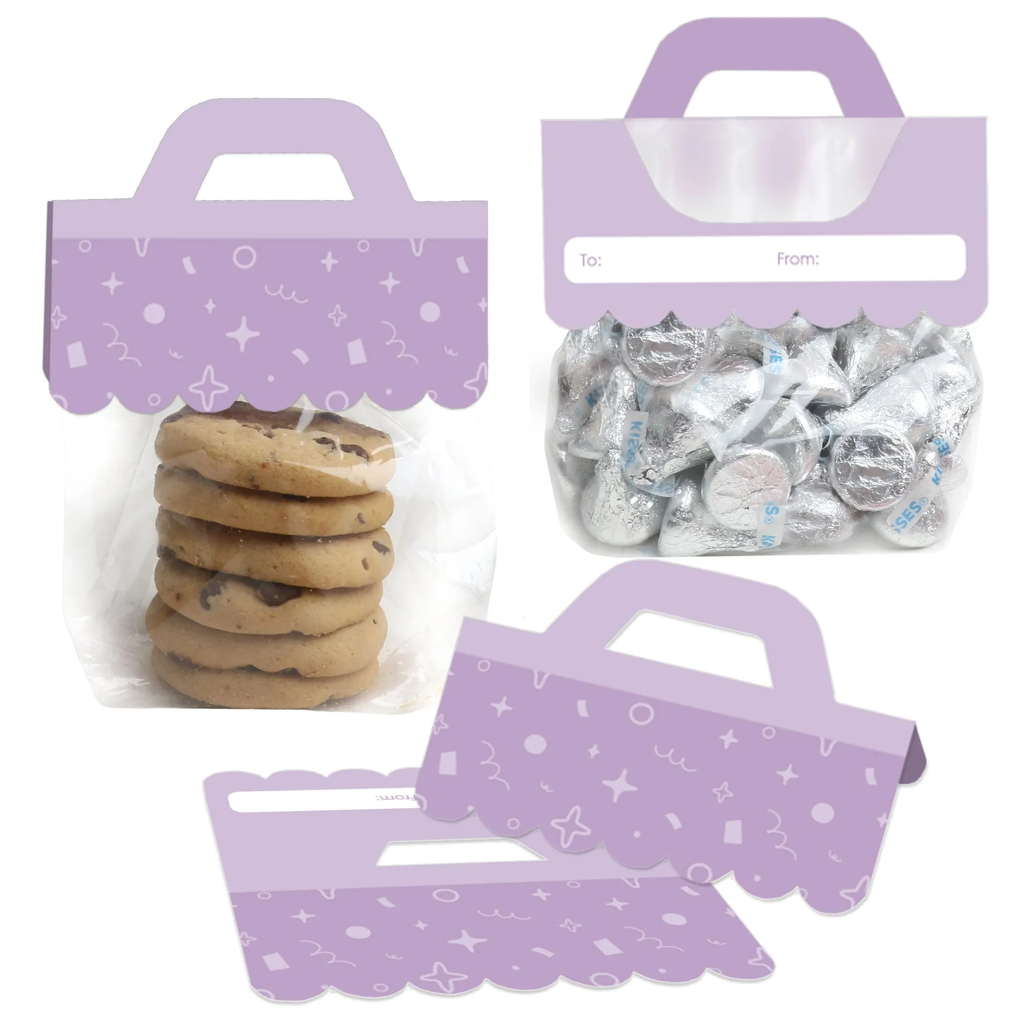 Purple Confetti Stars - DIY Simple Party Clear Goodie Favor Bag Labels - Candy Bags with Toppers - Set of 24