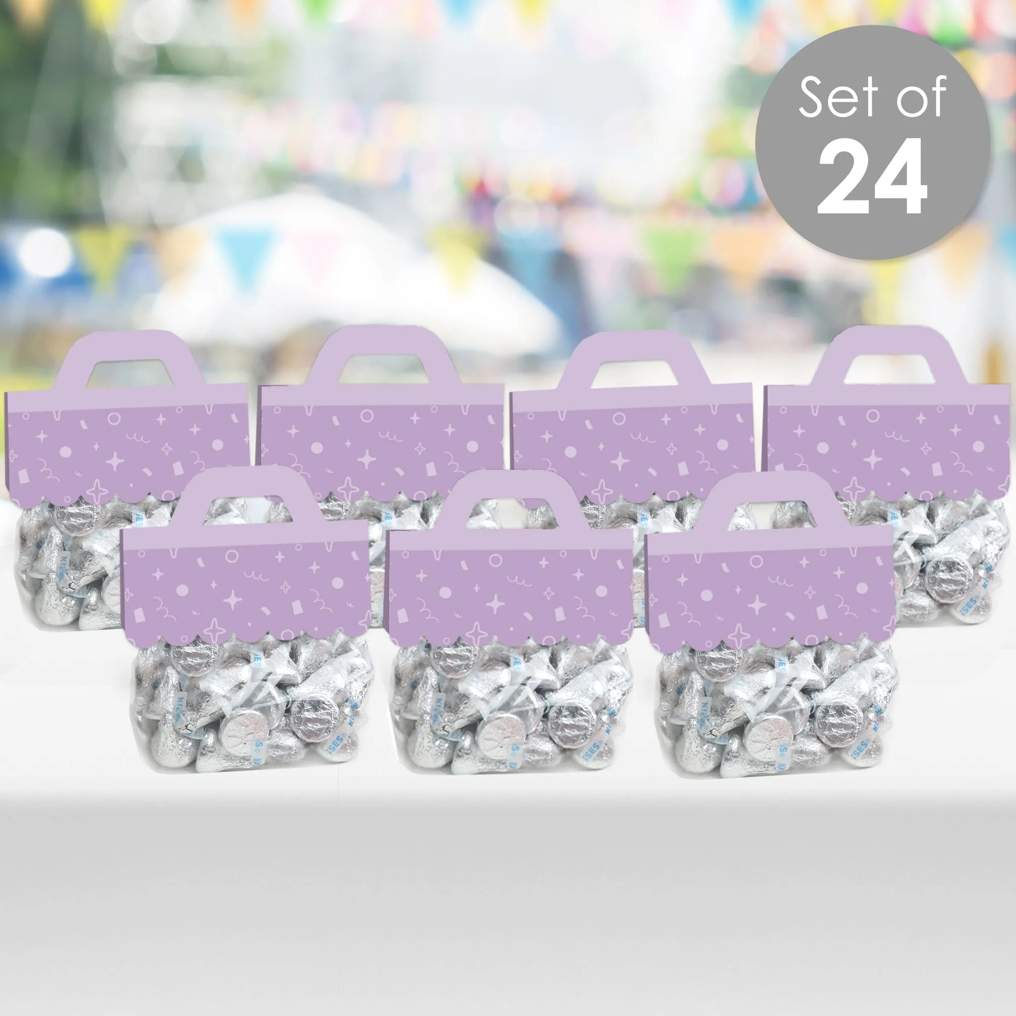 Purple Confetti Stars - DIY Simple Party Clear Goodie Favor Bag Labels - Candy Bags with Toppers - Set of 24