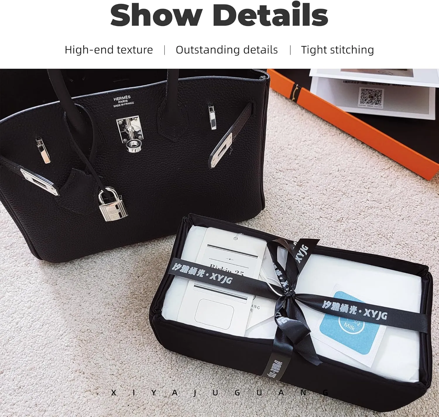 Purse Handbag Silky Organizer Insert Keep Bag Shape Fits HermesBirkin 20/25/30/35/40 bags, Luxury Handbag Tote Lightweight Sturdy(Custom)