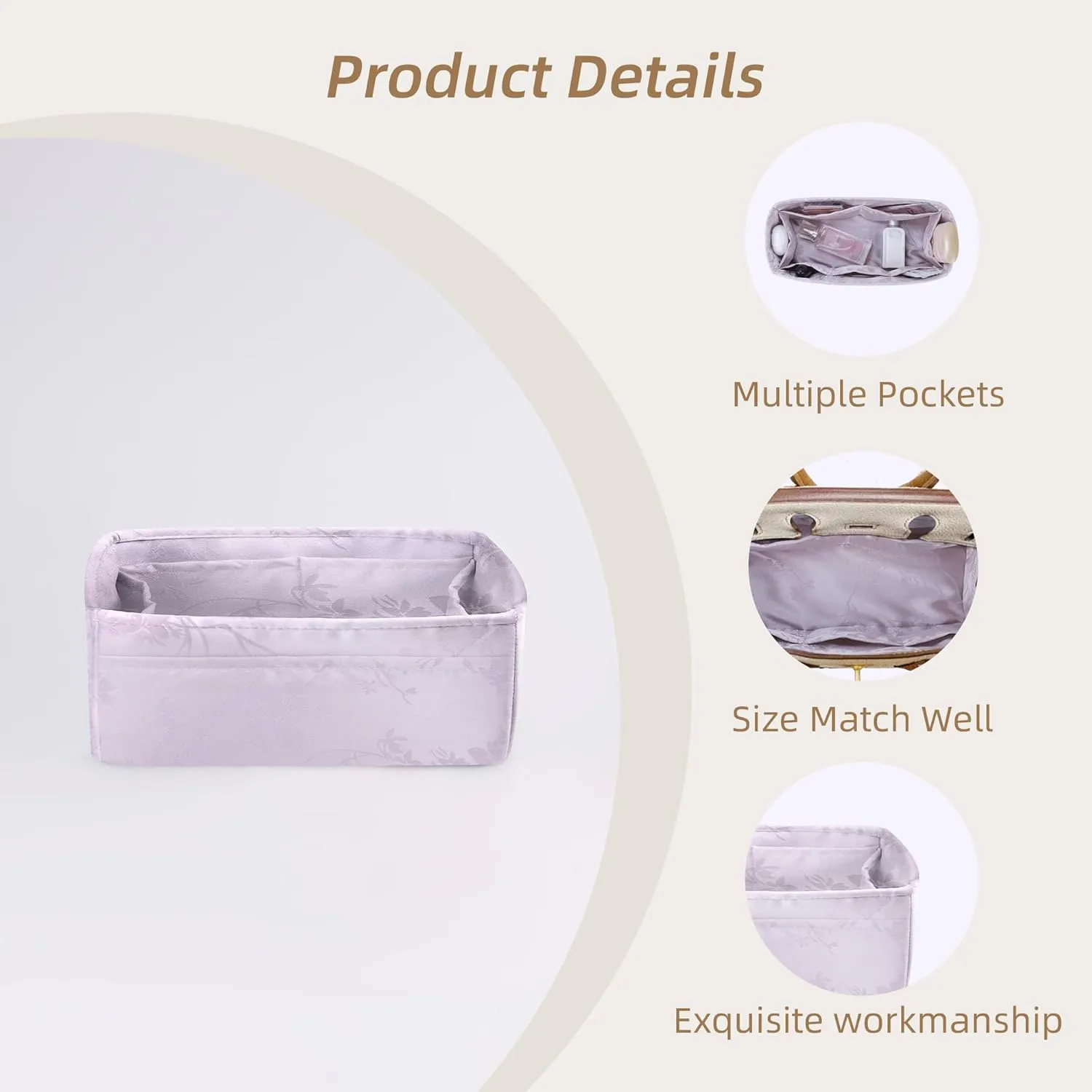 Purse Organizer Insert Fits Birkin Bags, Birkin 30 Bag insert, Silky Smooth Bag Organizer for Luxury Handbag Tote Shaper, Large capacity inner Bag (BK30, Pale Purple)