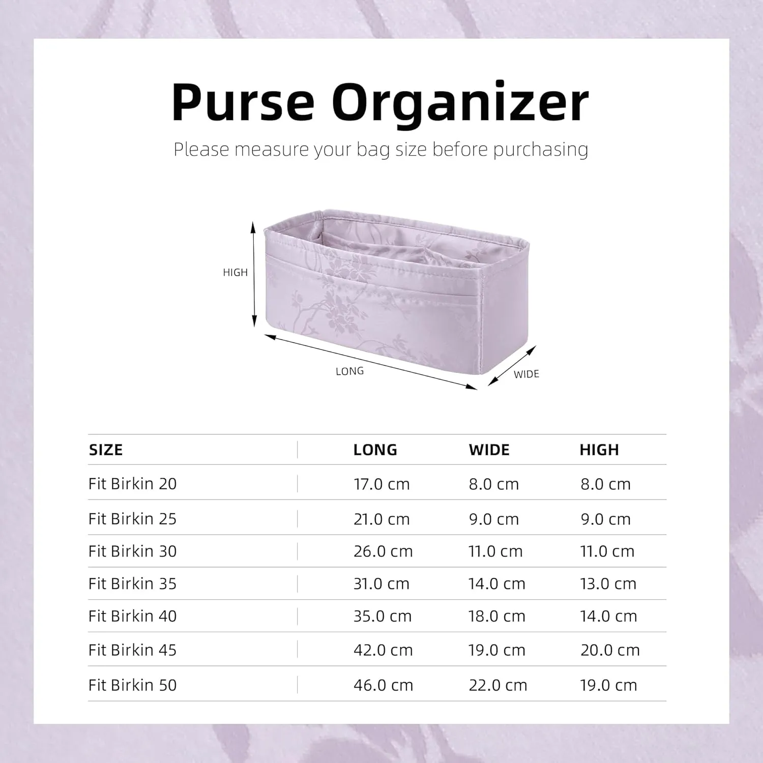Purse Organizer Insert Fits Birkin Bags, Birkin 30 Bag insert, Silky Smooth Bag Organizer for Luxury Handbag Tote Shaper, Large capacity inner Bag (BK30, Pale Purple)