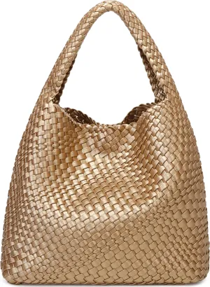Queenoris Fashion Woven Purse for Women Top-handle Shoulder Bag Soft Summer Hobo Tote Bag