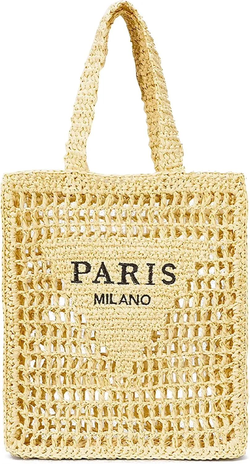 QZUnique Straw Beach Tote Bag for Women Summer Woven Shoulder Purse Handbag Large Handwoven Handbag Hobo for Vacation Travel