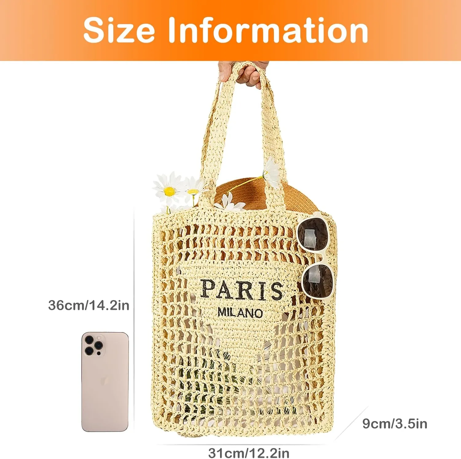 QZUnique Straw Beach Tote Bag for Women Summer Woven Shoulder Purse Handbag Large Handwoven Handbag Hobo for Vacation Travel
