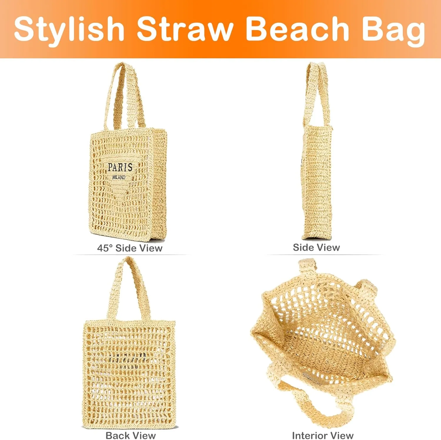 QZUnique Straw Beach Tote Bag for Women Summer Woven Shoulder Purse Handbag Large Handwoven Handbag Hobo for Vacation Travel
