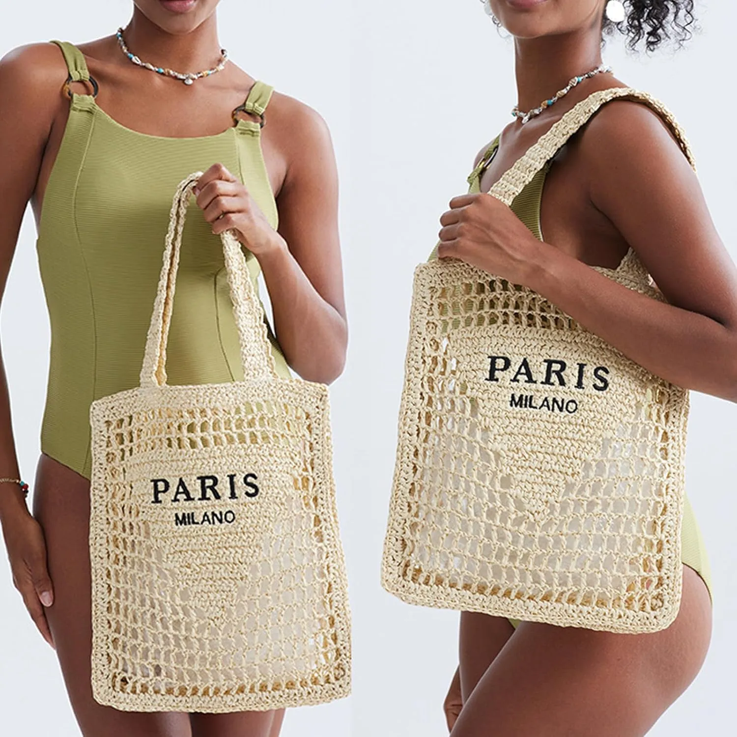 QZUnique Straw Beach Tote Bag for Women Summer Woven Shoulder Purse Handbag Large Handwoven Handbag Hobo for Vacation Travel
