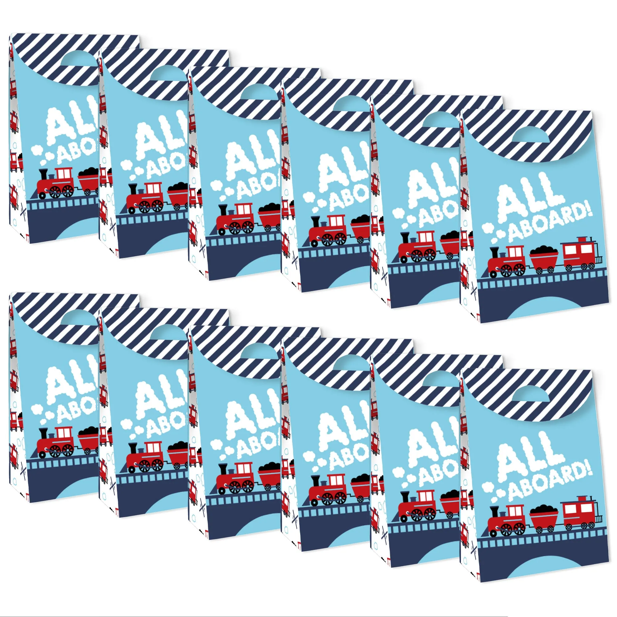 Railroad Party Crossing - Steam Train Birthday or Baby Shower Gift Favor Bags - Party Goodie Boxes - Set of 12