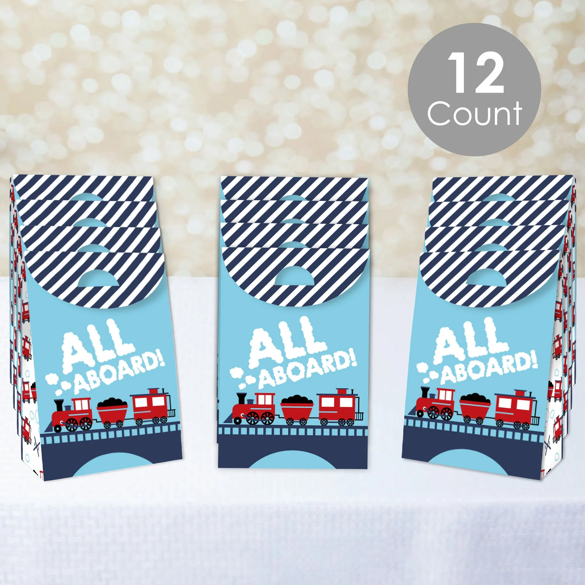 Railroad Party Crossing - Steam Train Birthday or Baby Shower Gift Favor Bags - Party Goodie Boxes - Set of 12
