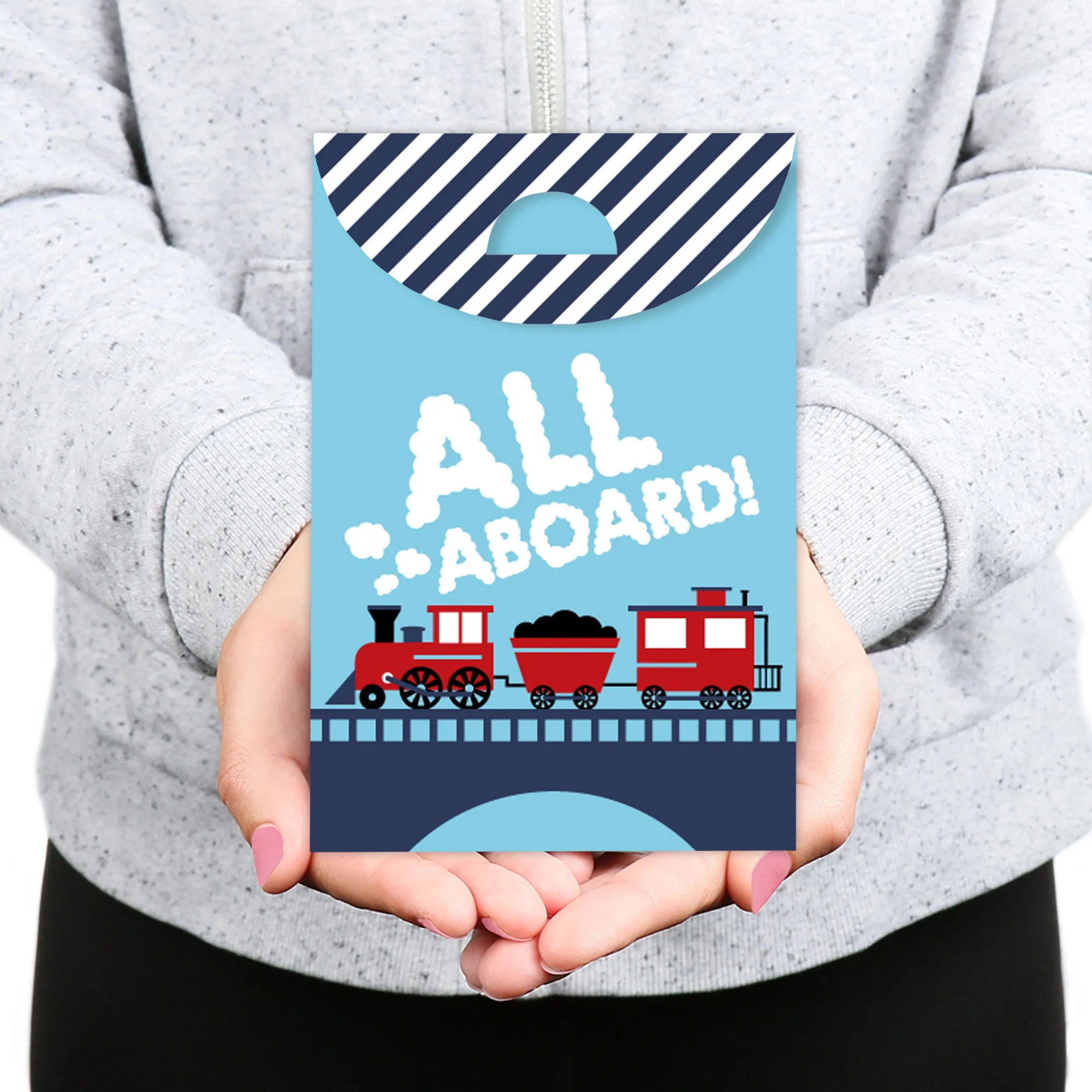 Railroad Party Crossing - Steam Train Birthday or Baby Shower Gift Favor Bags - Party Goodie Boxes - Set of 12