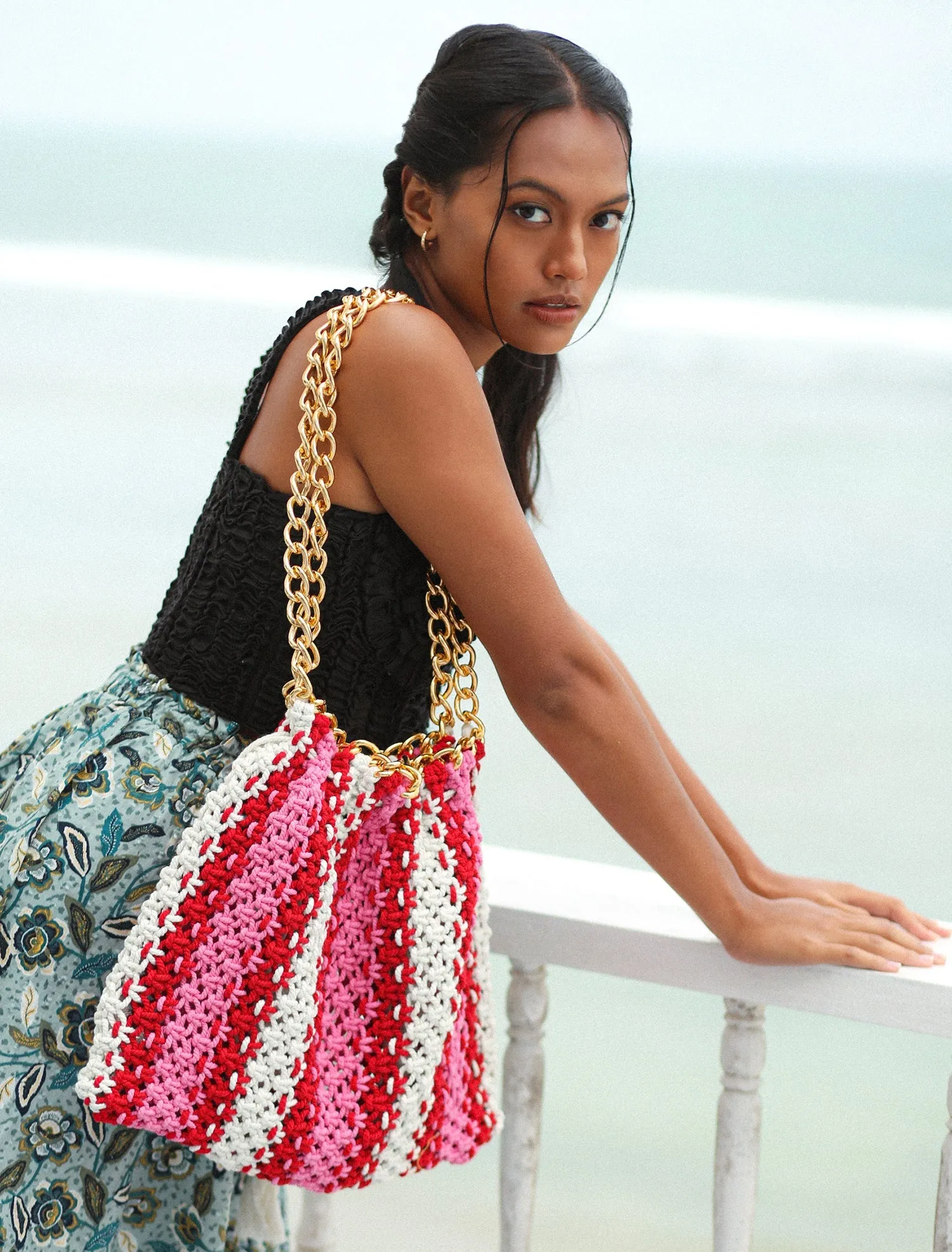 Red In Bag Beach Smart-powered & Superior COLETTE Pink Macrame