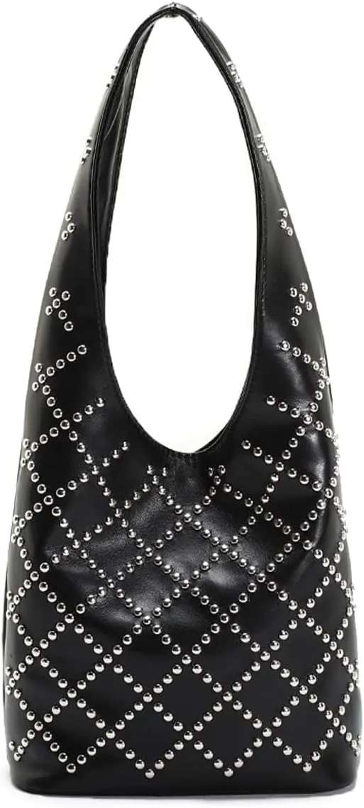 Rejolly Studded Shoulder Bag for Women Studs Hobo Purses Y2k 90s Punk Vegan Leather Designer Underarm Handbag