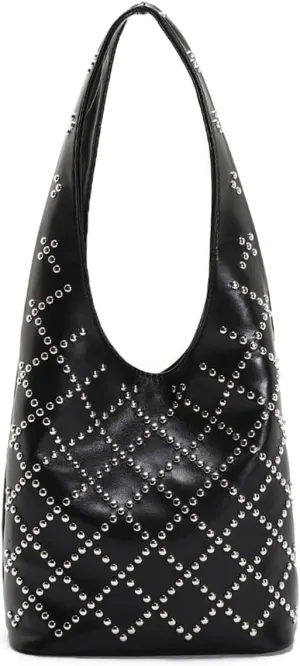 Rejolly Studded Shoulder Bag for Women Studs Hobo Purses Y2k 90s Punk Vegan Leather Designer Underarm Handbag