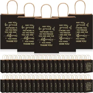 ReliThick 100 Pcs Employee Appreciation Gifts Bags Bulk May You Be Proud of The Work You Do Paper Bags Team Inspirational Gifts for Teachers Coworkers Volunteer Staff Nurses Week Appreciation(Black)