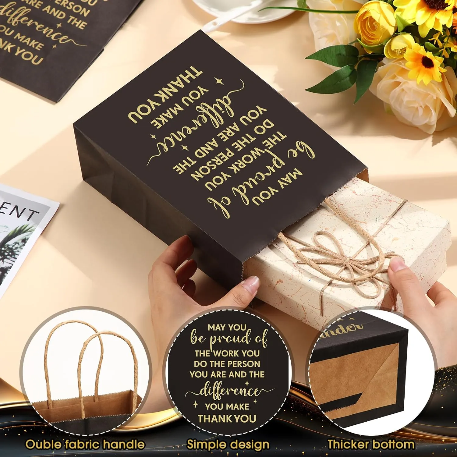 ReliThick 100 Pcs Employee Appreciation Gifts Bags Bulk May You Be Proud of The Work You Do Paper Bags Team Inspirational Gifts for Teachers Coworkers Volunteer Staff Nurses Week Appreciation(Black)