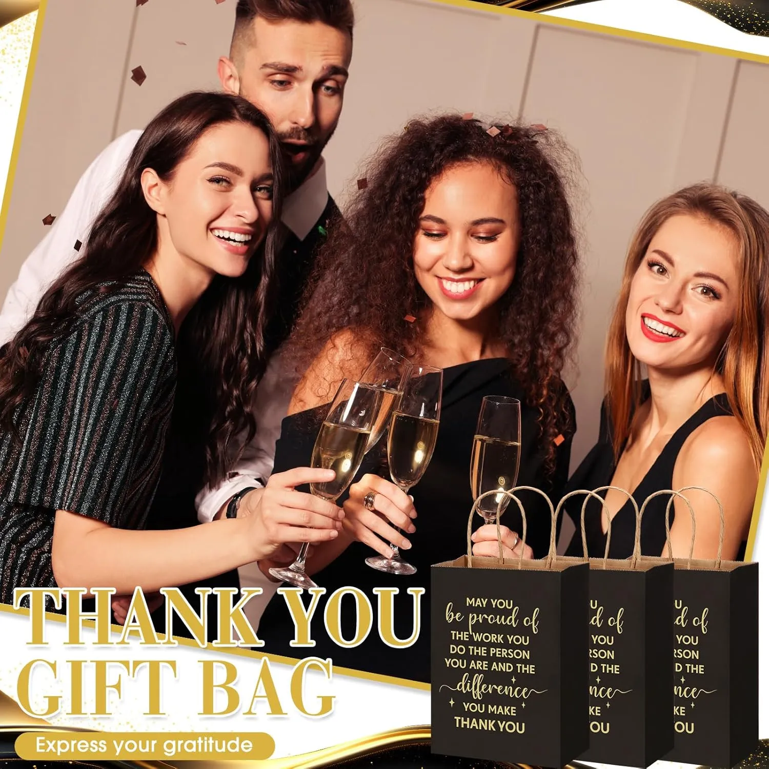 ReliThick 100 Pcs Employee Appreciation Gifts Bags Bulk May You Be Proud of The Work You Do Paper Bags Team Inspirational Gifts for Teachers Coworkers Volunteer Staff Nurses Week Appreciation(Black)