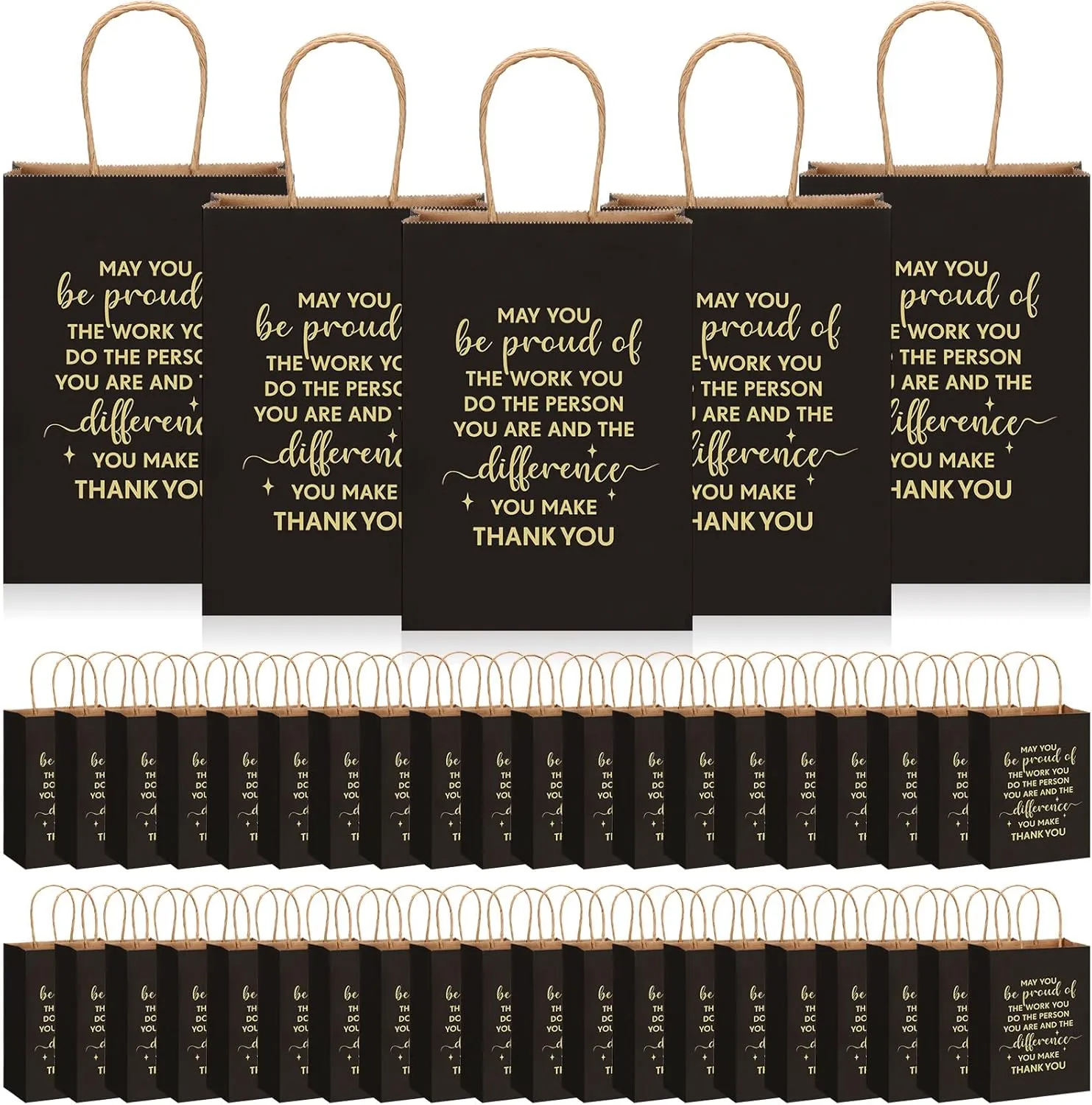 ReliThick 100 Pcs Employee Appreciation Gifts Bags Bulk May You Be Proud of The Work You Do Paper Bags Team Inspirational Gifts for Teachers Coworkers Volunteer Staff Nurses Week Appreciation(Black)