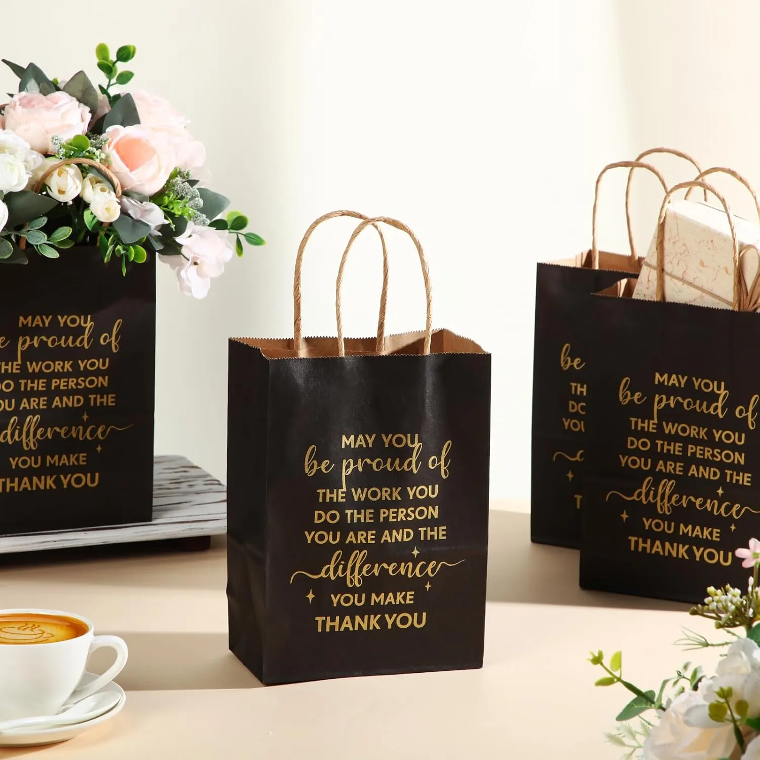 ReliThick 100 Pcs Employee Appreciation Gifts Bags Bulk May You Be Proud of The Work You Do Paper Bags Team Inspirational Gifts for Teachers Coworkers Volunteer Staff Nurses Week Appreciation(Black)