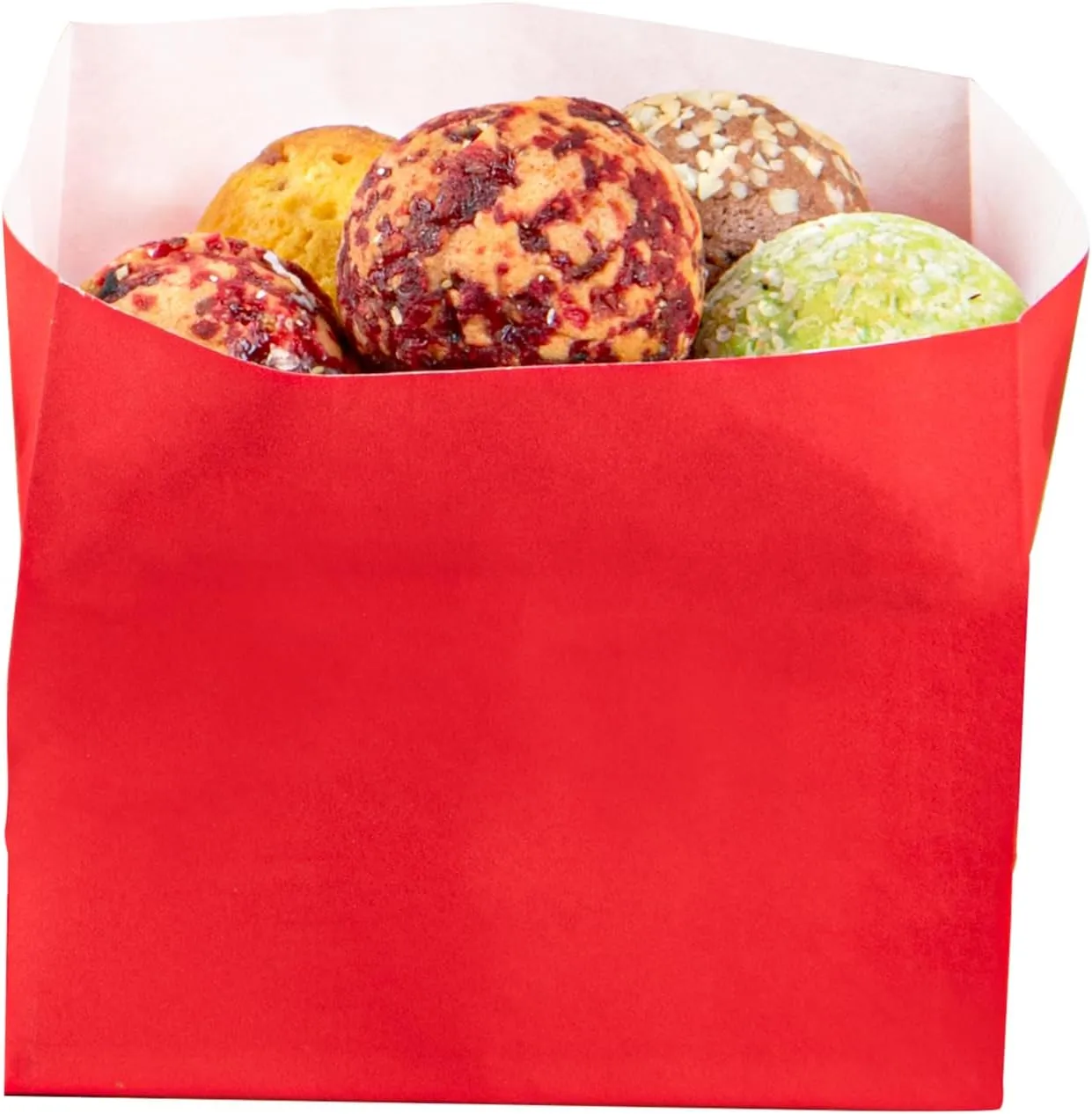 Restaurantware-Bag Tek 4.3 x 2.5 x 3.8 Inch Paper Bags for Snacks - 100 Large Food Bags, Disposable, Sustainable, Red, Microwavable, Freezable