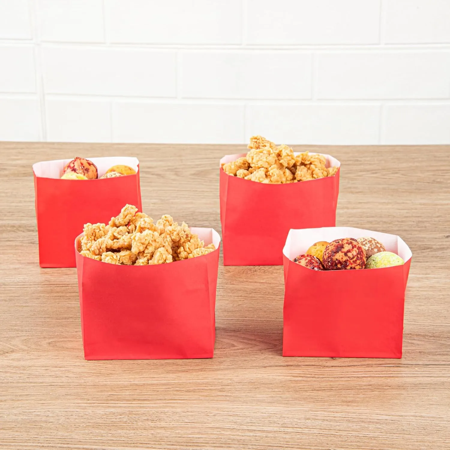Restaurantware-Bag Tek 4.3 x 2.5 x 3.8 Inch Paper Bags for Snacks - 100 Large Food Bags, Disposable, Sustainable, Red, Microwavable, Freezable