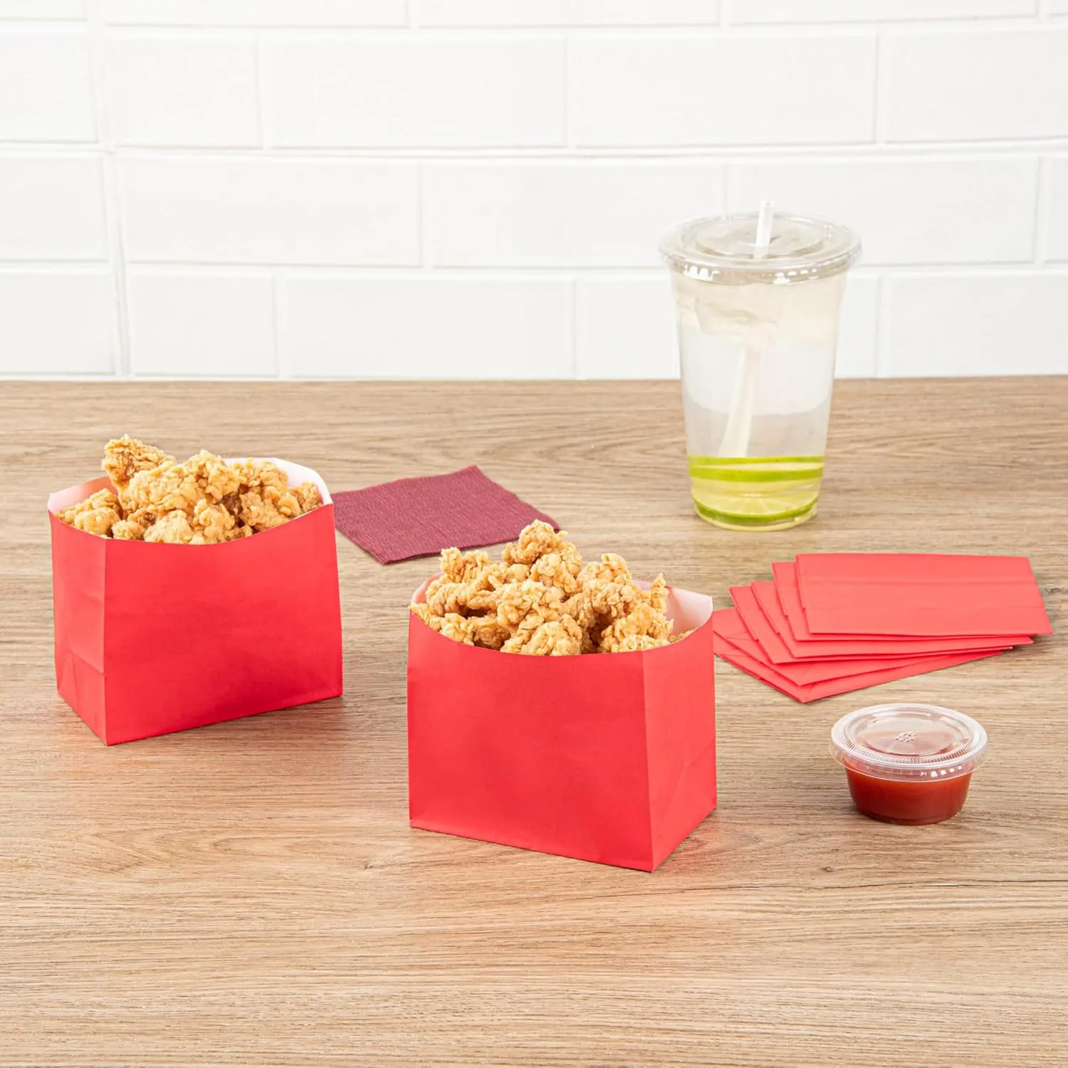 Restaurantware-Bag Tek 4.3 x 2.5 x 3.8 Inch Paper Bags for Snacks - 100 Large Food Bags, Disposable, Sustainable, Red, Microwavable, Freezable