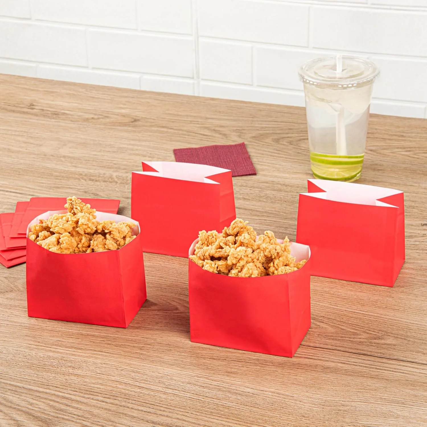 Restaurantware-Bag Tek 4.3 x 2.5 x 3.8 Inch Paper Bags for Snacks - 100 Large Food Bags, Disposable, Sustainable, Red, Microwavable, Freezable