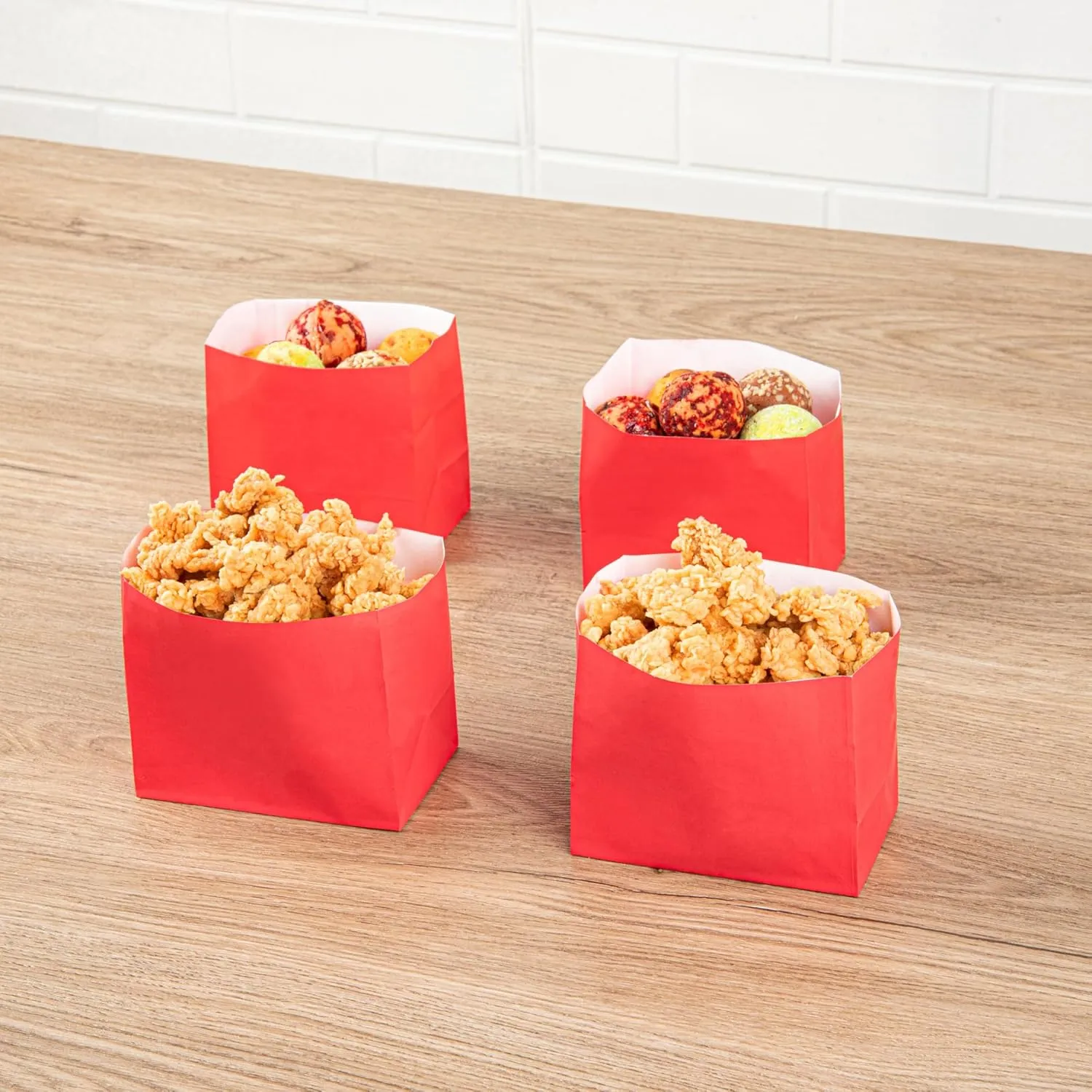 Restaurantware-Bag Tek 4.3 x 2.5 x 3.8 Inch Paper Bags for Snacks - 100 Large Food Bags, Disposable, Sustainable, Red, Microwavable, Freezable