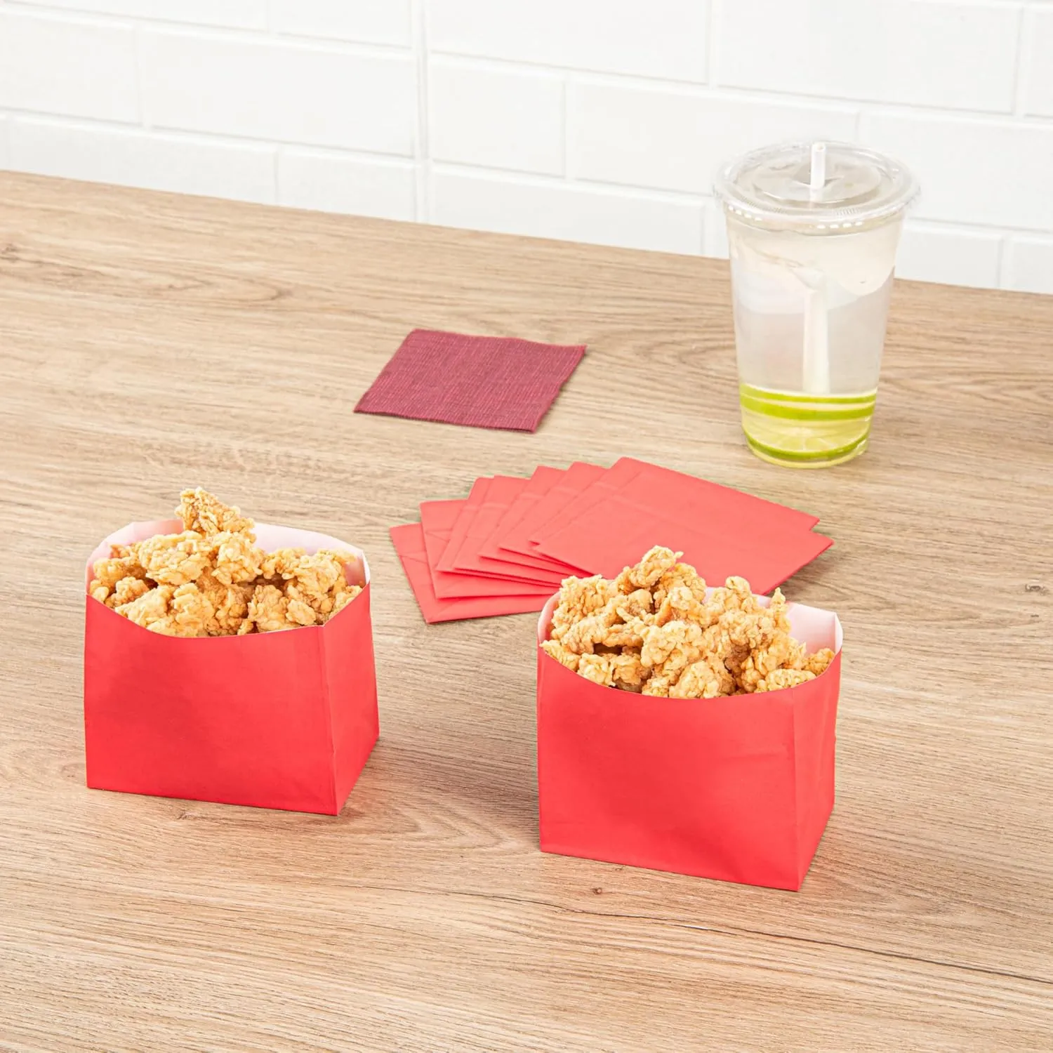 Restaurantware-Bag Tek 4.3 x 2.5 x 3.8 Inch Paper Bags for Snacks - 100 Large Food Bags, Disposable, Sustainable, Red, Microwavable, Freezable