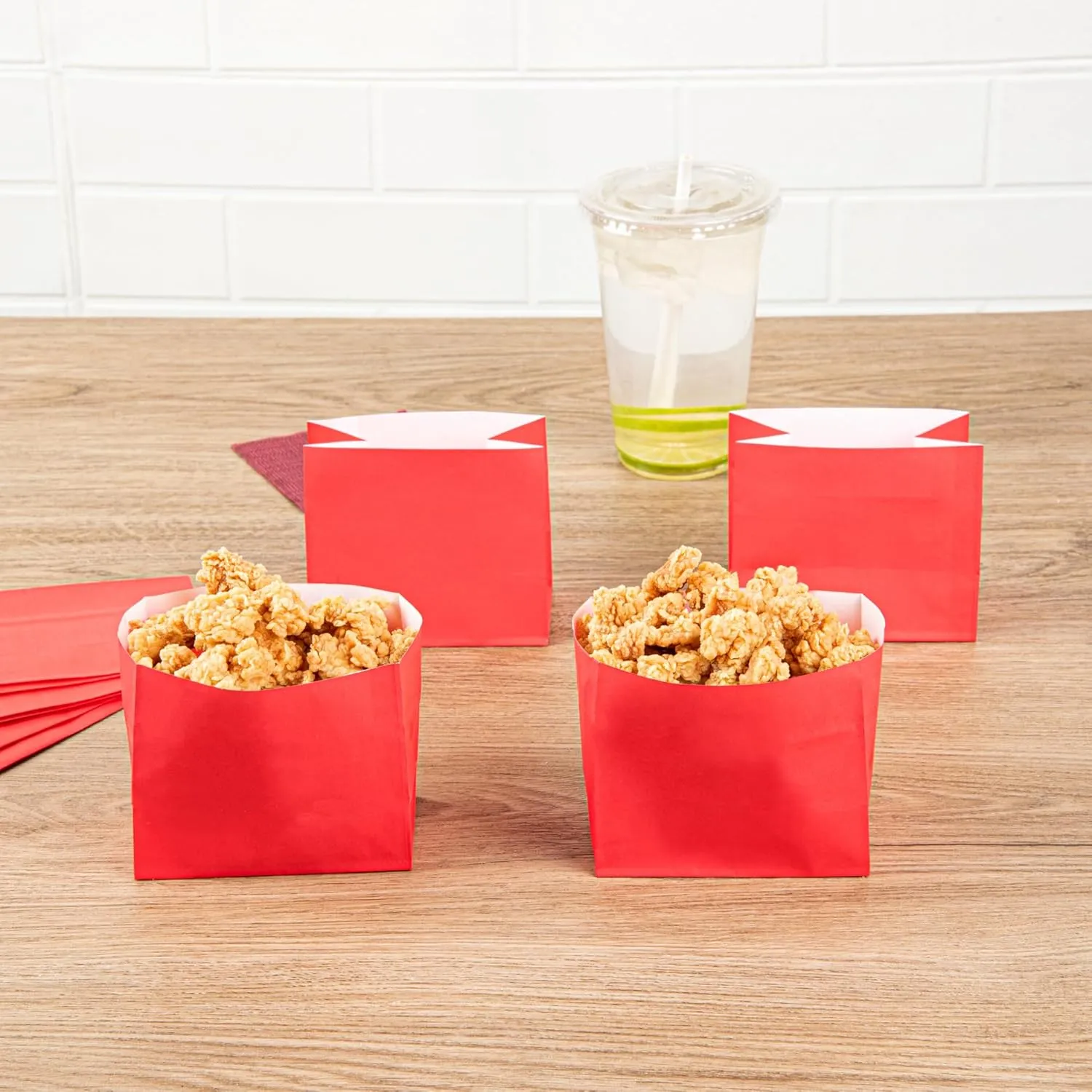Restaurantware-Bag Tek 4.3 x 2.5 x 3.8 Inch Paper Bags for Snacks - 100 Large Food Bags, Disposable, Sustainable, Red, Microwavable, Freezable