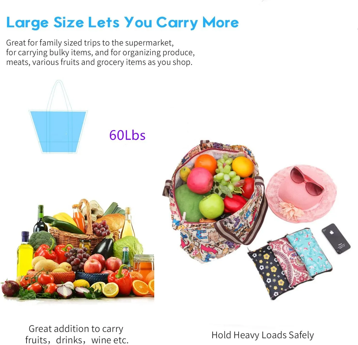 Reusable Shopping Bags Foldable Washable Waterproof Large Grocery Bags Heavy Duty Sturdy Daily Bags