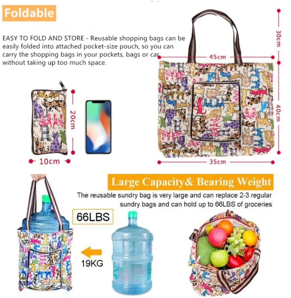 Reusable Shopping Bags Foldable Washable Waterproof Large Grocery Bags Heavy Duty Sturdy Daily Bags