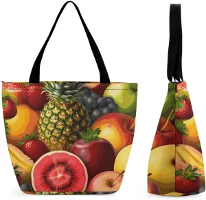 Reusable Shopping Bags for Women Large Grocery Bags Travel Tote Bags Fresh Juicy Fruits Pineapple Berries Watermelon Grape Orange Shoulder Bag for Work