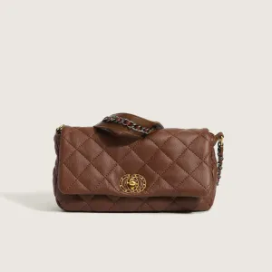 Rhombus Flap Buckled Chain Baguette Bag - Coffee