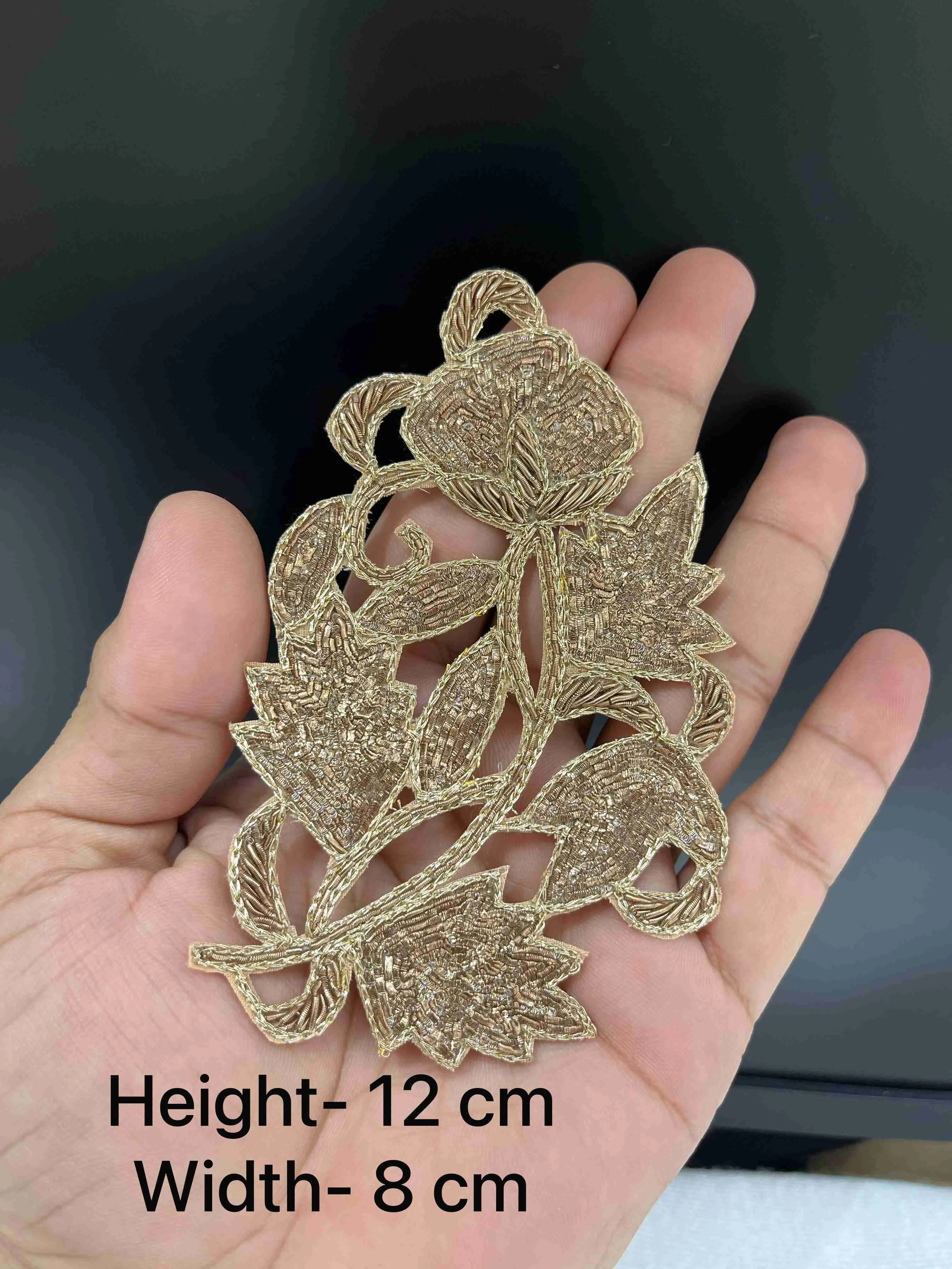Rich Antique Gold Cutwork Embroidered Patch | Handmade Floral Zardosi Applique for Dresses, Decor & DIY Craft