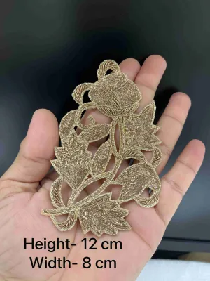 Rich Antique Gold Cutwork Embroidered Patch | Handmade Floral Zardosi Applique for Dresses, Decor & DIY Craft