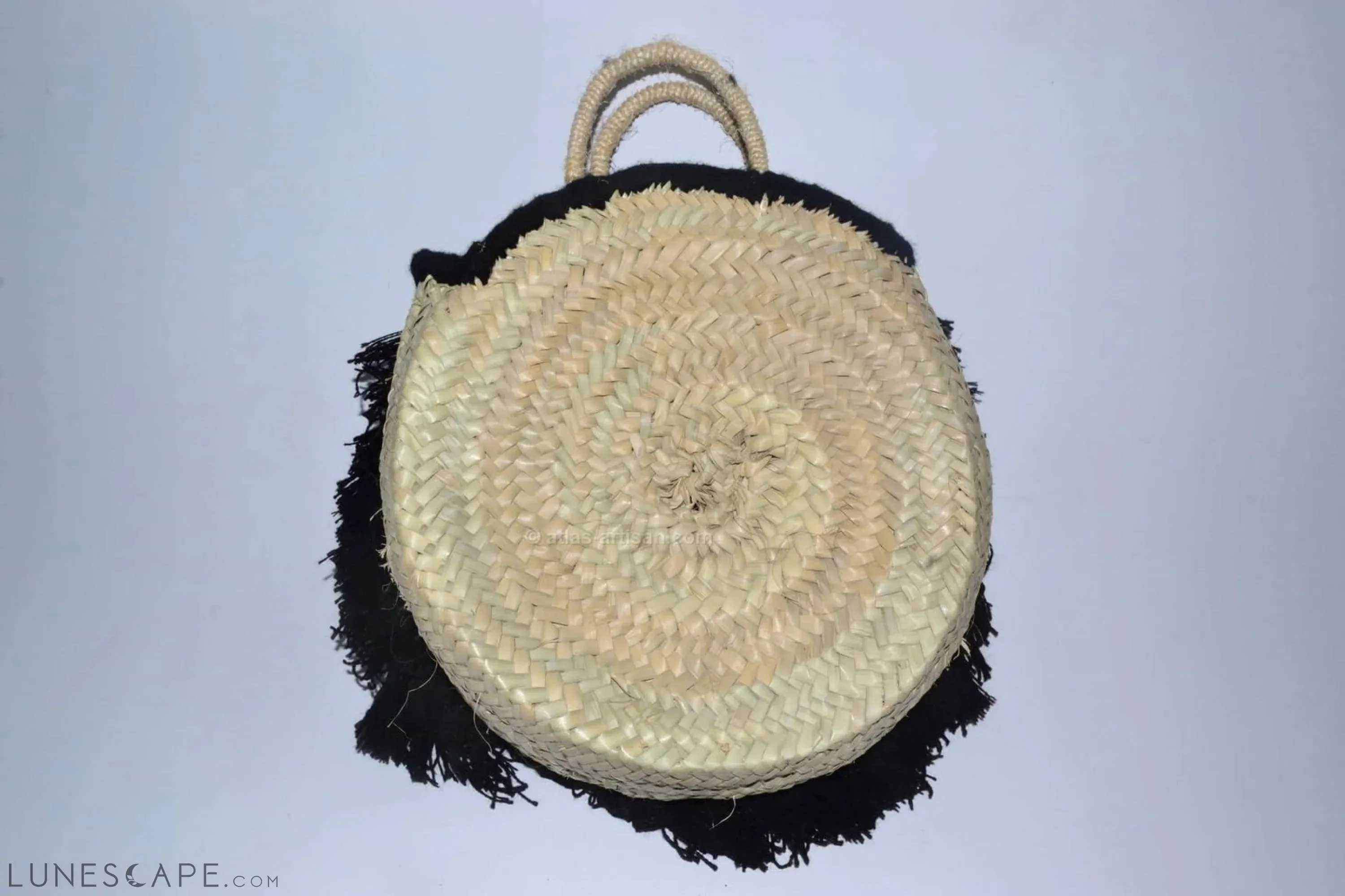 Sac à Main Chachiya Round Fringed Raffia Top-Handle Bag Handmade