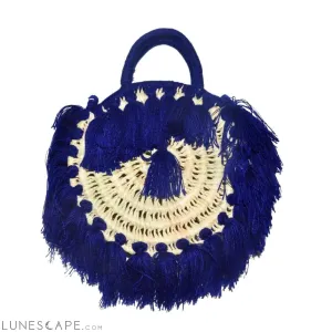 Sac à Main Chachiya Round Fringed Raffia Top-Handle Bag Handmade