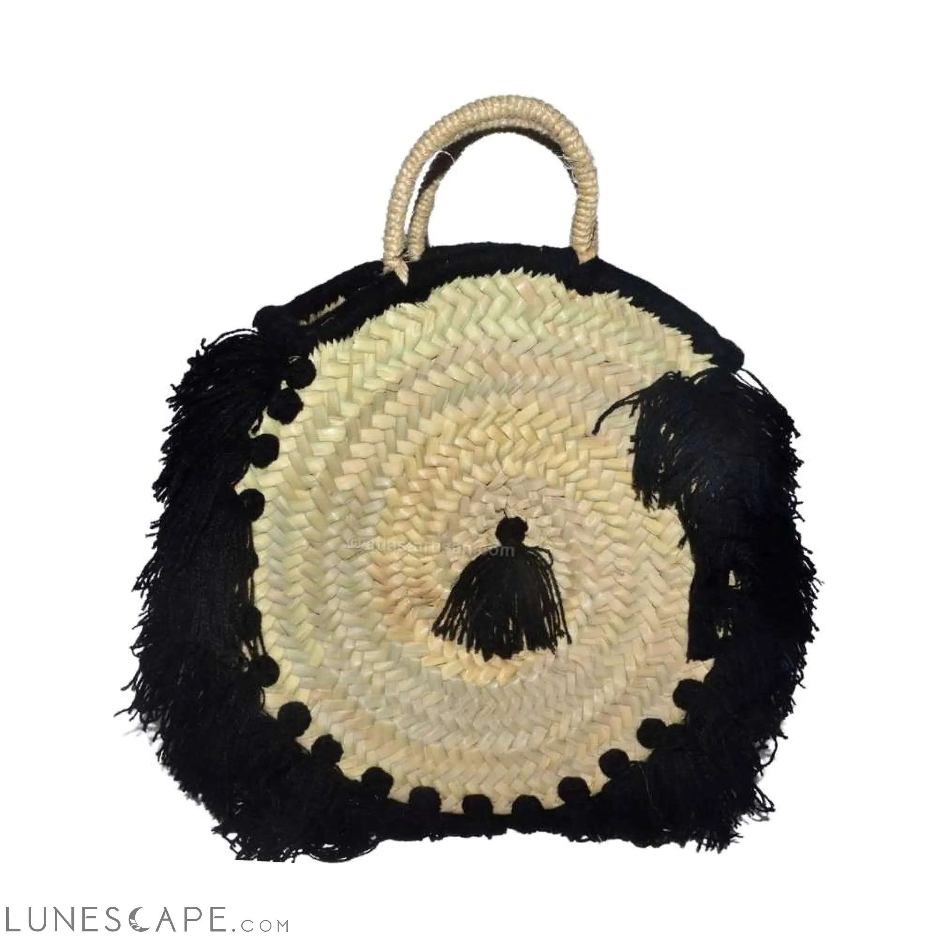 Sac à Main Chachiya Round Fringed Raffia Top-Handle Bag Handmade