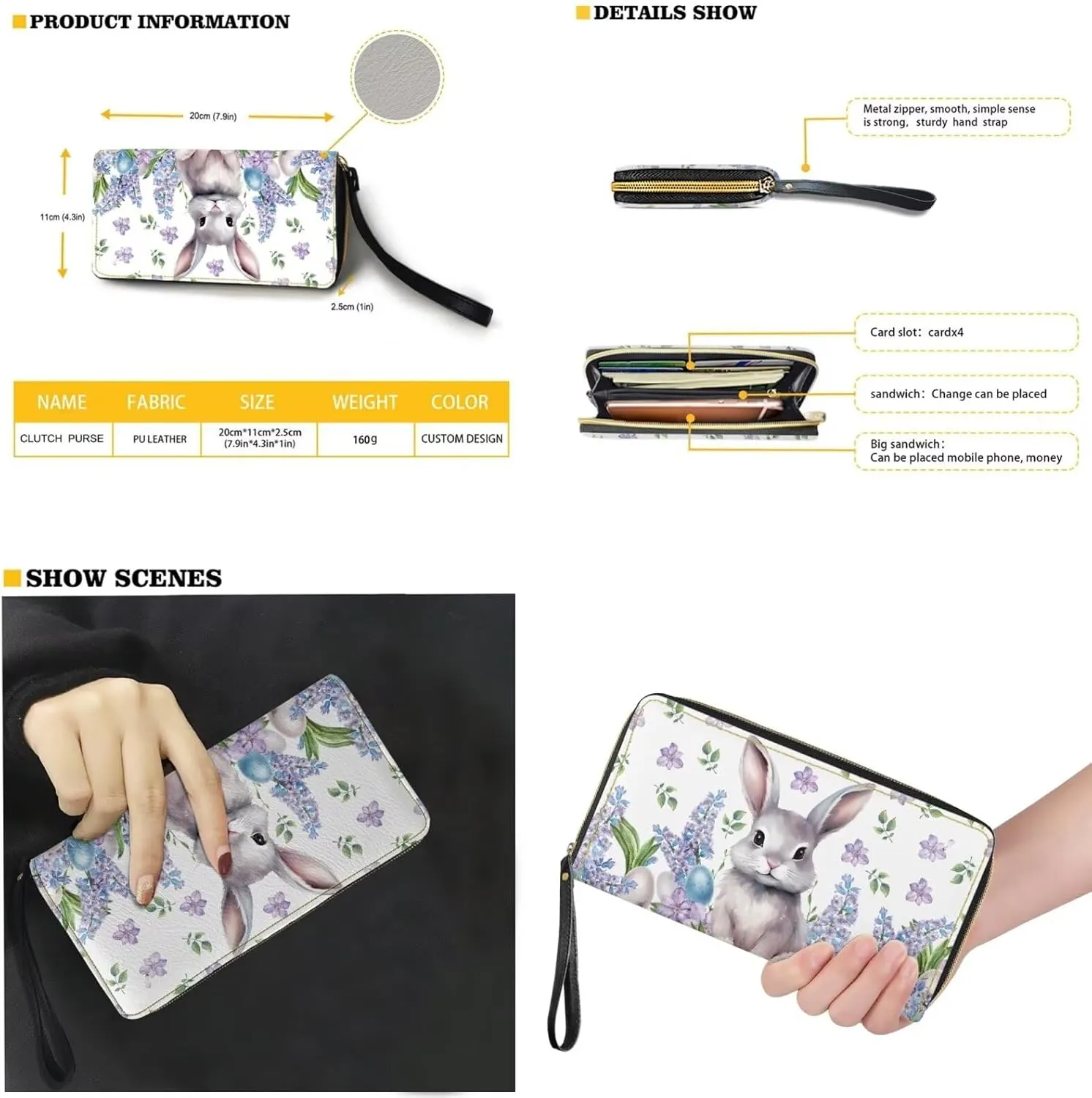 Saddle Purses for Women Easter Day Shoulder Bags Zipper Wallet 2 Pcs